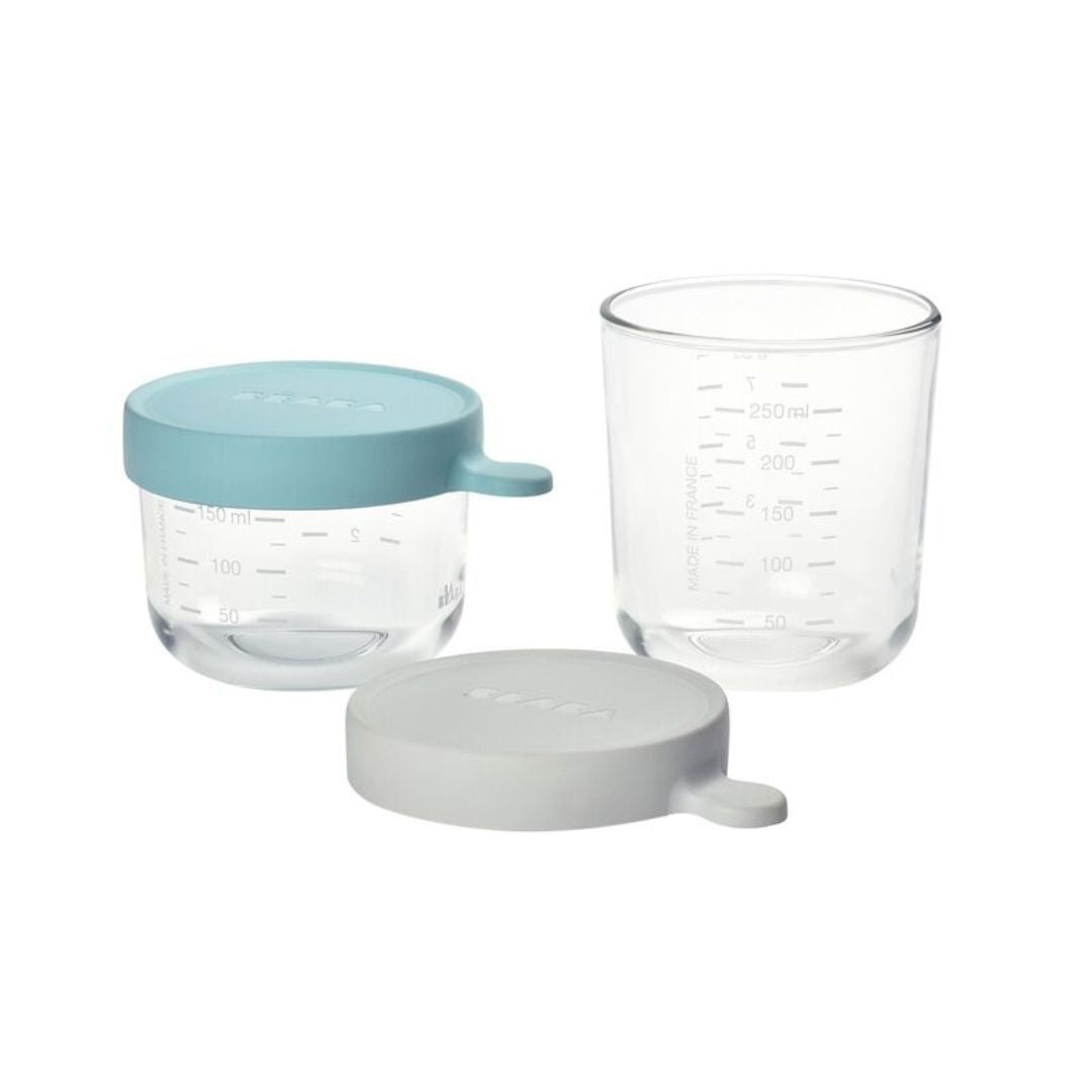 Beaba - Conservation Jar Glass Set of 2 - 150ml A.Green & 250ml L.Mist